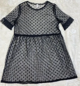 Mall Goth Med Sheer Babydoll Dress Polka Dot Top Cover up Dollette Y2K Twee Emo - Picture 1 of 7