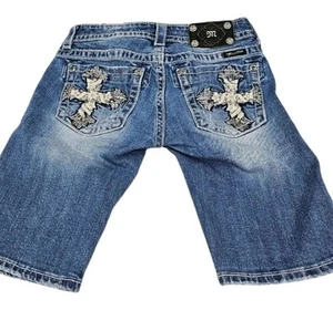 Miss Me Womens Bermuda Shorts Embellished Cross Low Rise Y2K Distressed Denim 27 - Bild 1 von 11
