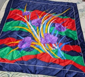Vintage Square Multicolor Bold Floral Silky Polyester Scarf - Picture 1 of 4