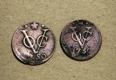 2 Pcs Dutch Netherlands VOC 1 Duit 1750 Different Type Province Coin_T59 - Image 1 of 4