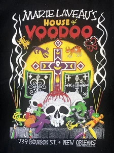 Vintage 1998-99 Marie Laveau's House of Voodoo T-Shirt schwarz New Orleans Totenkopf Large - Bild 1 von 5