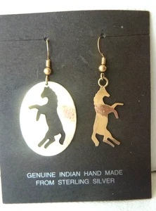 VTG Navajo 2" Earrings Horse Cut-work Design Gold over 925 Sterling Silver - Picture 1 of 4