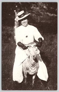 Postcard No Ifs, Ands, or Butts Woman "Maureen" Riding Angora Goat by the Horns - Picture 1 of 2