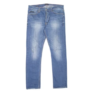 PHILIPP PLEIN Distressed Mens Jeans Blue Slim Straight Stone Wash W36 L30 - Picture 1 of 6