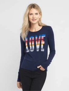 Suéter para mujer Gap Jeans Crazy Stripe Love cuello redondo azul marino - talla XL - Imagen 1 de 2