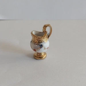Vtg Paris XIXeme S. Porcelain Gold Trim Footed Pitcher Dollhouse Miniatures 1" - Picture 1 of 7