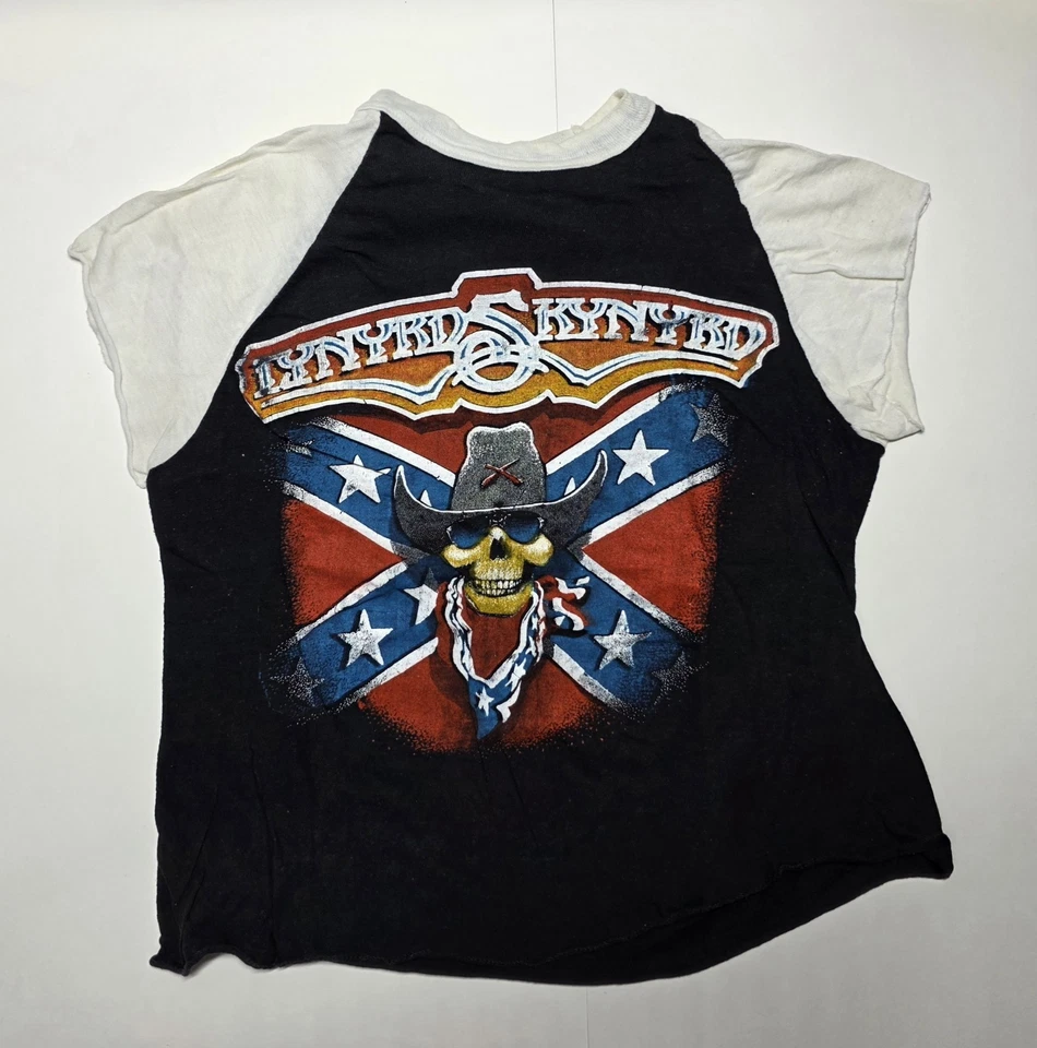 Vintage Lynyrd Skynyrd Shirt 70s Rock Band Concert Tour Skull And Cowboy - Image 1 of 4