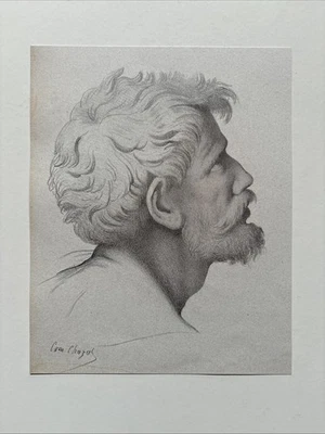 Antique Engraving 1868  Academic Male Portrait Study - Image 1 of 2