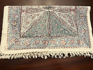 Vintage Perser Ghalamkar Floral Block Print Blau/Rot Tischläufer Baumwolle - Bild 1 von 8