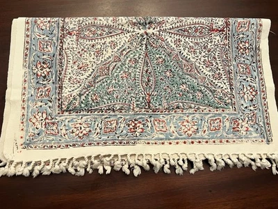 Corredor de mesa vintage persa Ghalamkar estampado floral azul/rojo algodón Foto 1 de 4