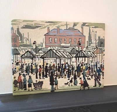 Vintage LS LOWRY 'Market Scene 1939' Complete Needlework Tapestry Artwork - Image 1 of 4