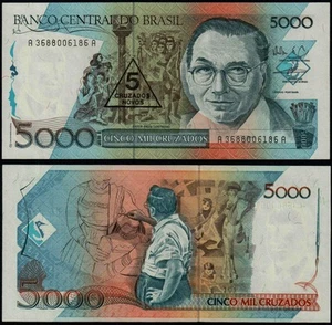 BRASILIEN 5 CRUZADOS NOVOS AUF 5000 CRUZADOS (P217a) N.D. (1989) UNC - Bild 1 von 1