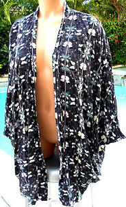 Victorias Secret coverup beach jacket robe kimono M L oversized black butterfly