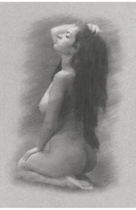 Nude Desi Female ORIGINAL DRAWING Charcoal Art Indian Woman Brown Beautiful Lady - Picture 1 of 2