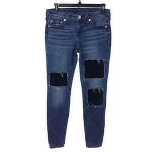 True Religion Super Skinny Halle Velvet Backed Rips Damen Größe 27 Blau Jeans - Bild 1 von 12