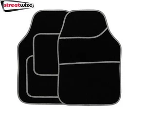 Streetwize Velour Black Carpet Car Floor Mats Heel Pad Silver Edge Trim SWBCMS - Picture 1 of 10