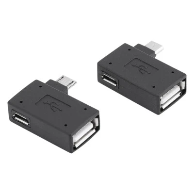 2Pcs USB 2.0 Female To Male Micro OTG Adapter Power Supply Port 90 Degree Le BUN - Image 1 of 4