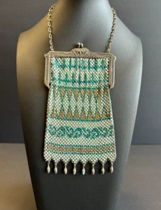 Vintage Art Deco Mandalian Enamel Mesh Purse - Picture 1 of 9