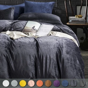 High Quality Velvet Duvet Cover and Pillow Sham Set Various Colors Available - Picture 1 of 54