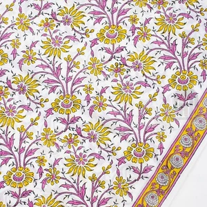 Indian 10 Yard Cotton Handcrafted Hand Block Floral Print Pink Fabric - Picture 1 of 5