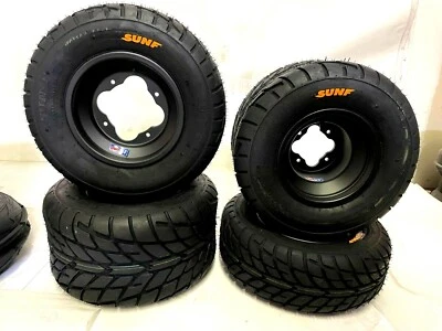 DWT A5 Black Front Rear Rims Wheels Sunf Street Tires YFZ450 Raptor Banshee 350 - Image 1 of 4
