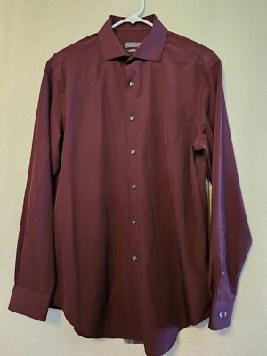BONITA Camisa Van Heusen Hombre MEDIANA 32 33 Borgoña Calce Ajustado Manga Larga Botón  Foto 1 de 4