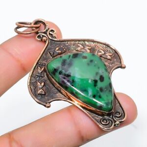 Ruby Zosite Gemstone Handmade Ethnic Copper Jewelry Pendant 2.72"