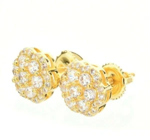 Men's 9mm Iced Out 3D Cluster Screw Back Stud Earrings Hip Hop Bling CZ BE 063 - Picture 1 of 6