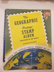 The Geographic Postage Stamp Album With Maps Of The World 1961 With Some Stamps - Picture 1 of 9