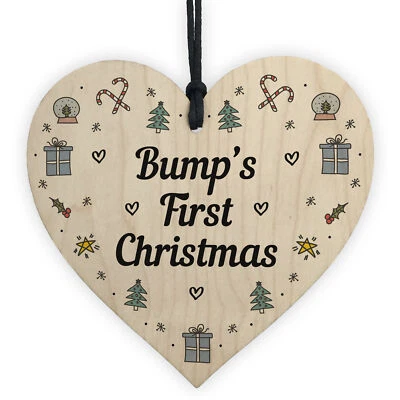 Handmade Bumps First Christmas Wood Heart Babys 1st Christmas Gift New Baby Gift - Image 1 of 4