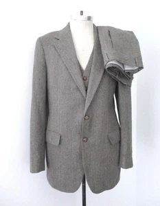 Tuta vintage anni 70 Palm Beach grigio spina di pesce tweed 3 pezzi gilet regolabile gambe larghe 40L - Foto 1 di 15