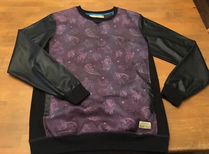 Entree LS Sweatshirt Constellations Teddy  Streetwear SZ L EUC Contrast Sleeves - Picture 1 of 6