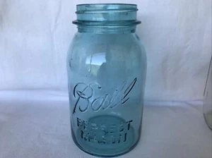 Vintage Ball Perfect Mason Aqua Blue 1 Qt. Mason Jar with #1 on Bottom No Lid - Picture 1 of 10