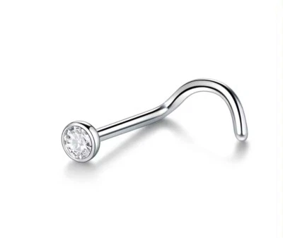 UK SILVER NOSE STUD STRAIGHT I  SCREW SHAPE SURGICAL STEEL PIN SET BAR PIERCING - Image 1 of 4