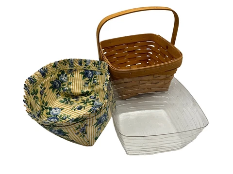 Longaberger Medium 1998 Berry Basket w/Swing Handle, Fabric Liner & Proctector Cover