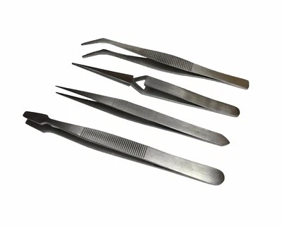 4PC TWEEZER SET STAINLESS STEEL FOR JEWELLERY WATCH & CLOCK MAKING FROM RDGTOOLS