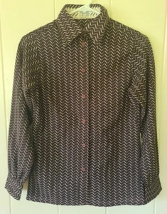 Blusa Porter House Vintage Mujer 7/8 Top Geo Marrón Manga Larga Con Botones - Imagen 1 de 5