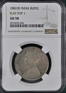 British India 1882(B) Rupee Flat Top 1 NGC AU58 - Picture 1 of 2