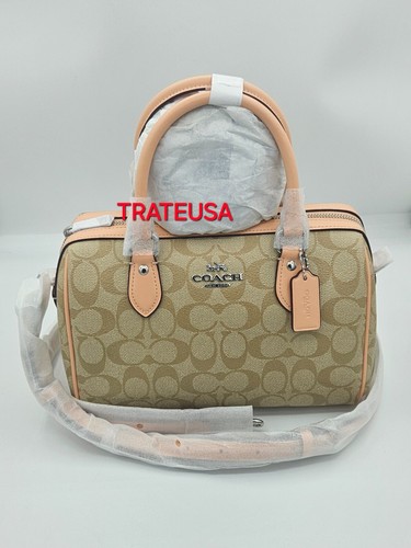 Coach Rowan Borsa a tracolla firma tela leggera cachi blush sbiadito CS188 $398 nuovo con etichette