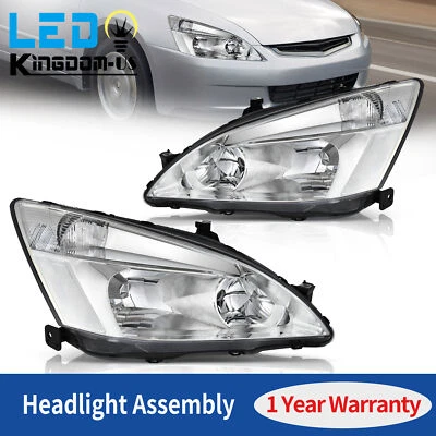 Хромированные фары + желтые угловые сигнальные лампы комплект для 2003-2007 Honda Accord 2/4Dr - Изображение 1 из 4