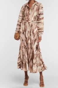 Jonathan Simkhai Sz 6 Dress Thorn Indiana Midi Brown Striped Long Sleeve Plisse - Picture 1 of 13
