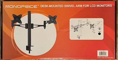 BRAND NEW IN BOX Monoprice Desk-Mounted Swivel Arm for Dual 13-27" LCD Monitors - Image 1 of 4