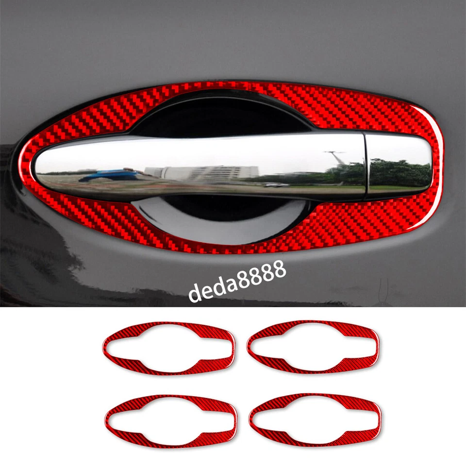 4x Manija de puerta lateral de fibra de carbono roja Tazón Panel Borde para Nissan X-Trail 2013-2021 Foto 1 de 4