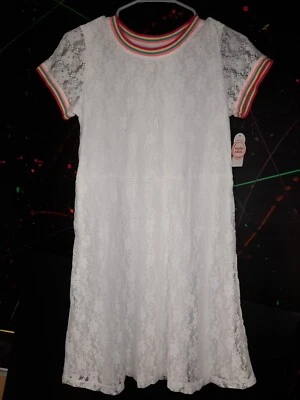 Wonder Nation Girls Rainbow Trim Lace Dress Size X-Large (14-16) Arctic White  - Image 1 of 4