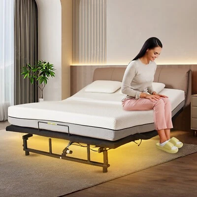 Marco de cama ajustable tamaño king con inclinación, 4 puertos USB, luz nocturna debajo de la cama Foto 1 de 4