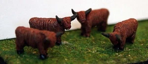 4 Highland Cattle Cows A105p PAINTED N Scale Gauge Langley Models Animals Kit - Picture 1 of 5