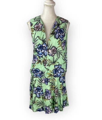 Alice & Olivia Green Floral V-Neck Drop Waist A-Line Dress Size 12 Sleeveless - Image 1 of 4