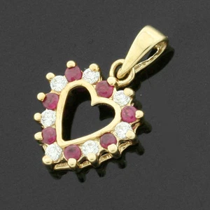 Colgante de corazón de oro amarillo de 9 quilates con diamantes y rubí, EN CAJA DE REGALO - Imagen 1 de 1