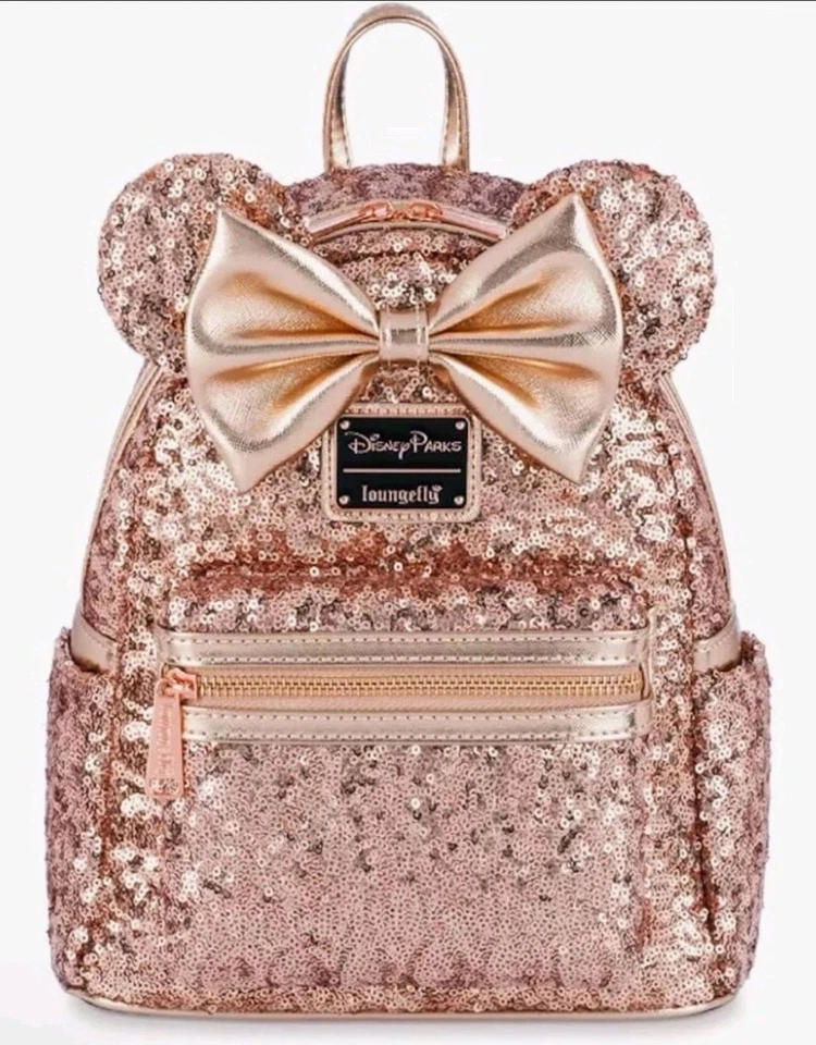 NEW Disney Parks Loungefly Sequined Rose Gold Mini Backpack Minnie Ears NWT - Image 1 of 1