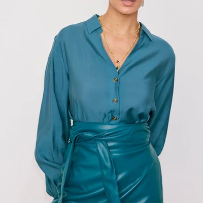 Never Fully Dressed Women's Teal Miley Button Down Shirt Blouse US Size 12 NWT - Image 1 of 4